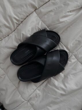Massimo Renne Cross-Strap Slide Sandals Genuine Leather